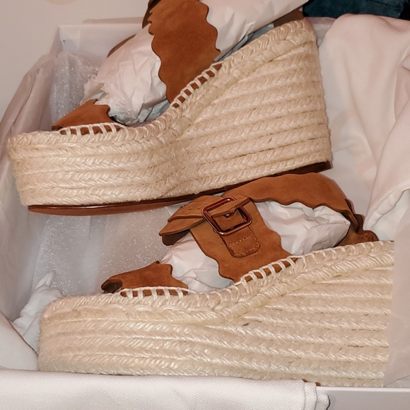 Chloe Ochre Lauren Espadrille Wedges 38 - Picture 2 of 4